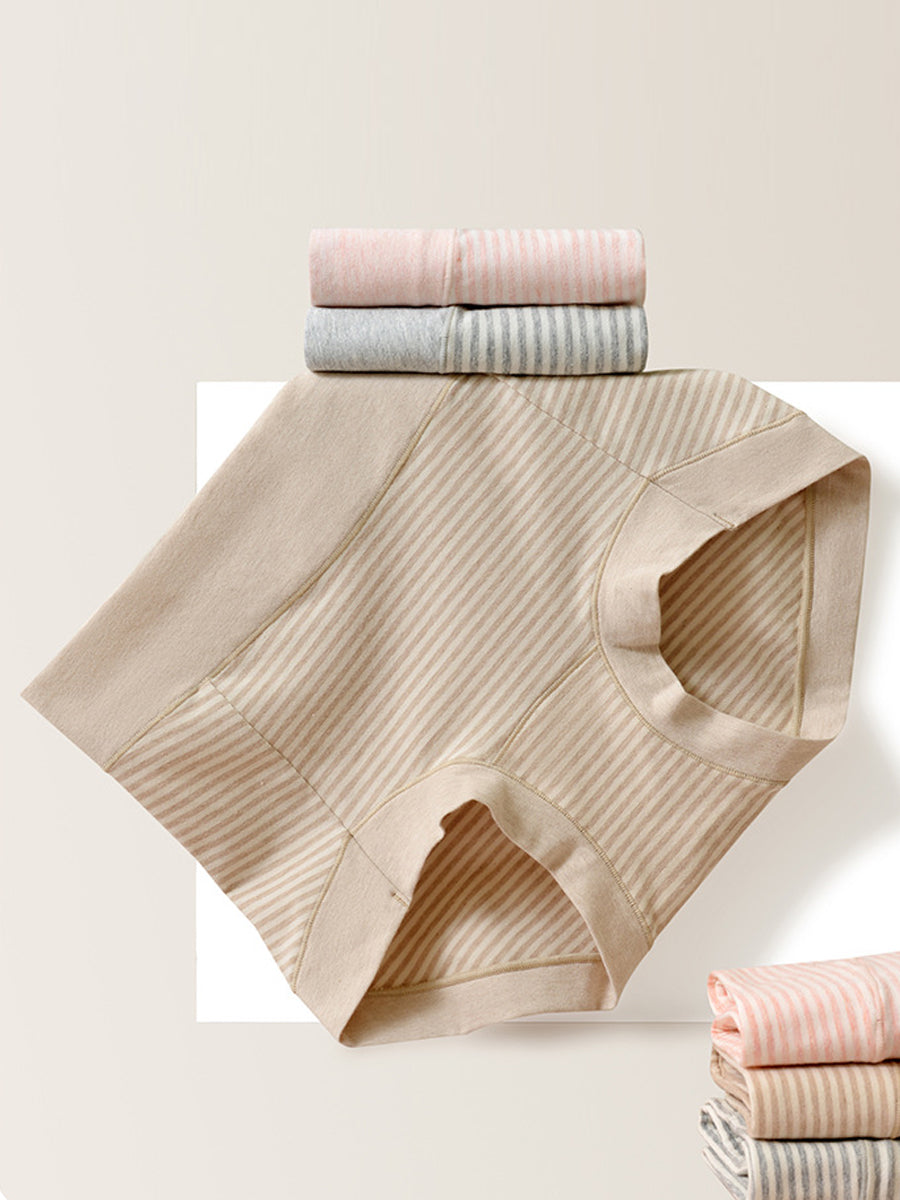 6 Pieces Women Casual Stripe High Waist Cotton Underwear