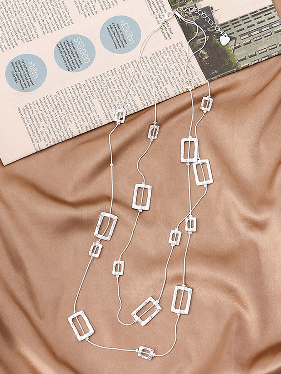 Women Fashion Quadrilateral Alloy Dual-Layer Necklace