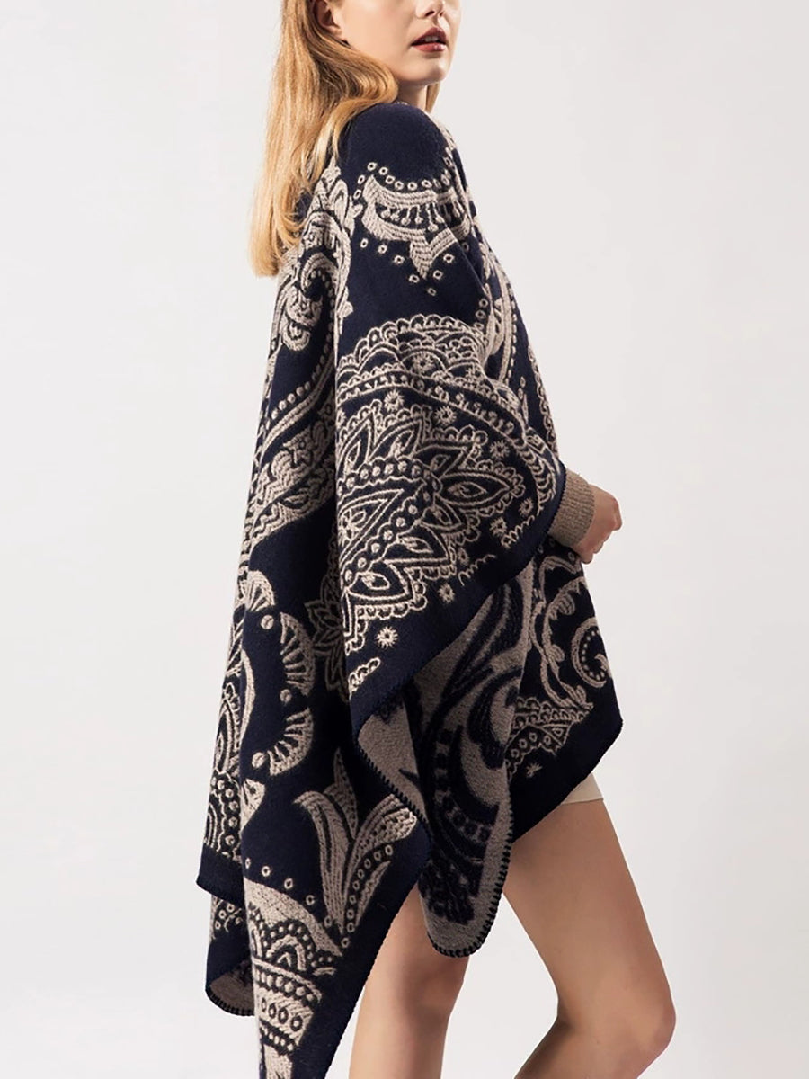Women Winter Warm Flower Shawl Cloak