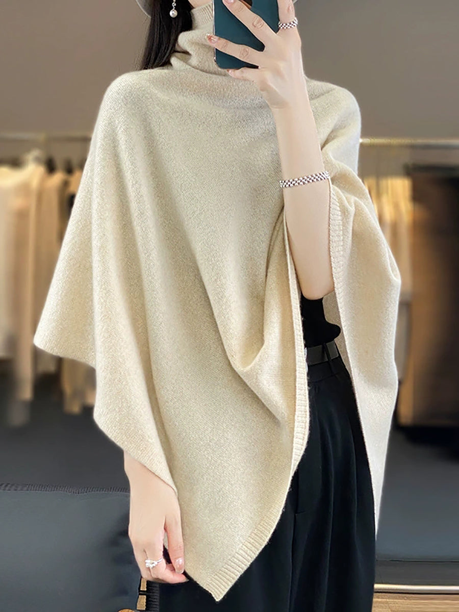 Women Artsy Pure Color Turtleneck Pullover Shawl Scarf
