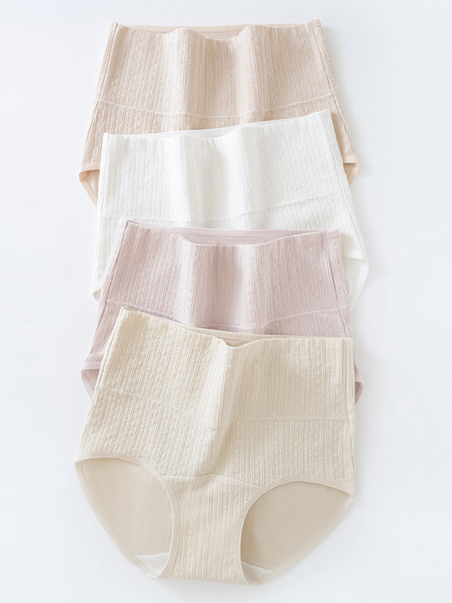 4 Pieces Women Casual High Waist Jacquard Underwear