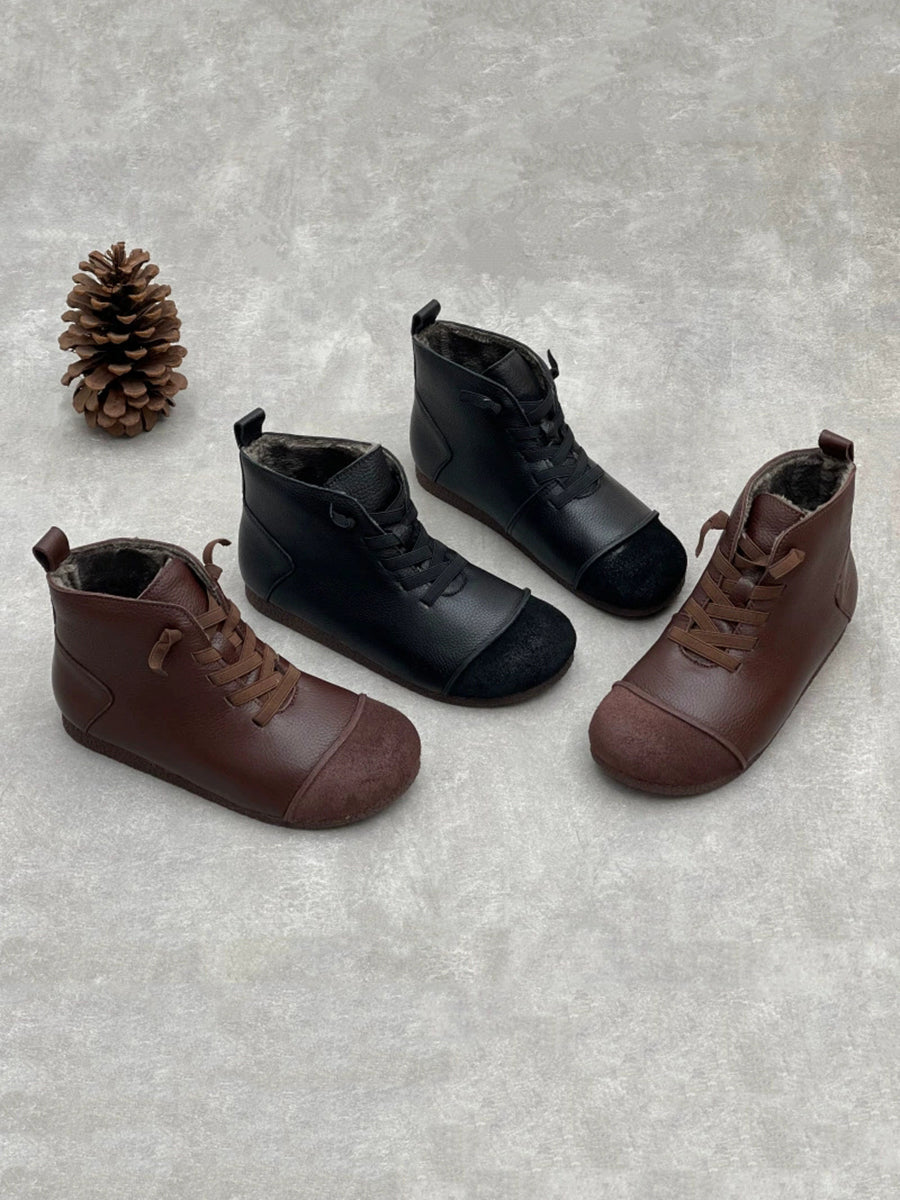 Women Vintage Genuine Leather Spliced Ankle Boots