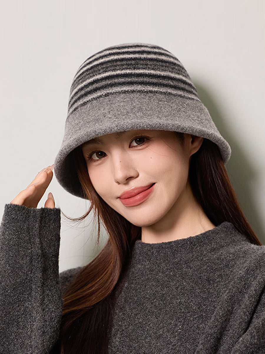 Women Winter Casual Stripe Warm Bucket Hat