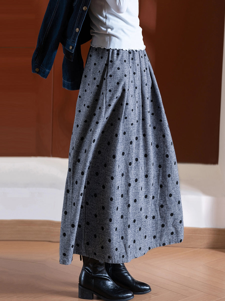 Plus Size Women Autumn Vintage Dot Skirt
