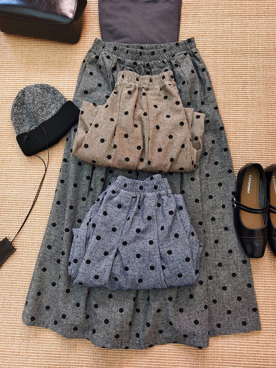 Plus Size Women Autumn Vintage Dot Skirt