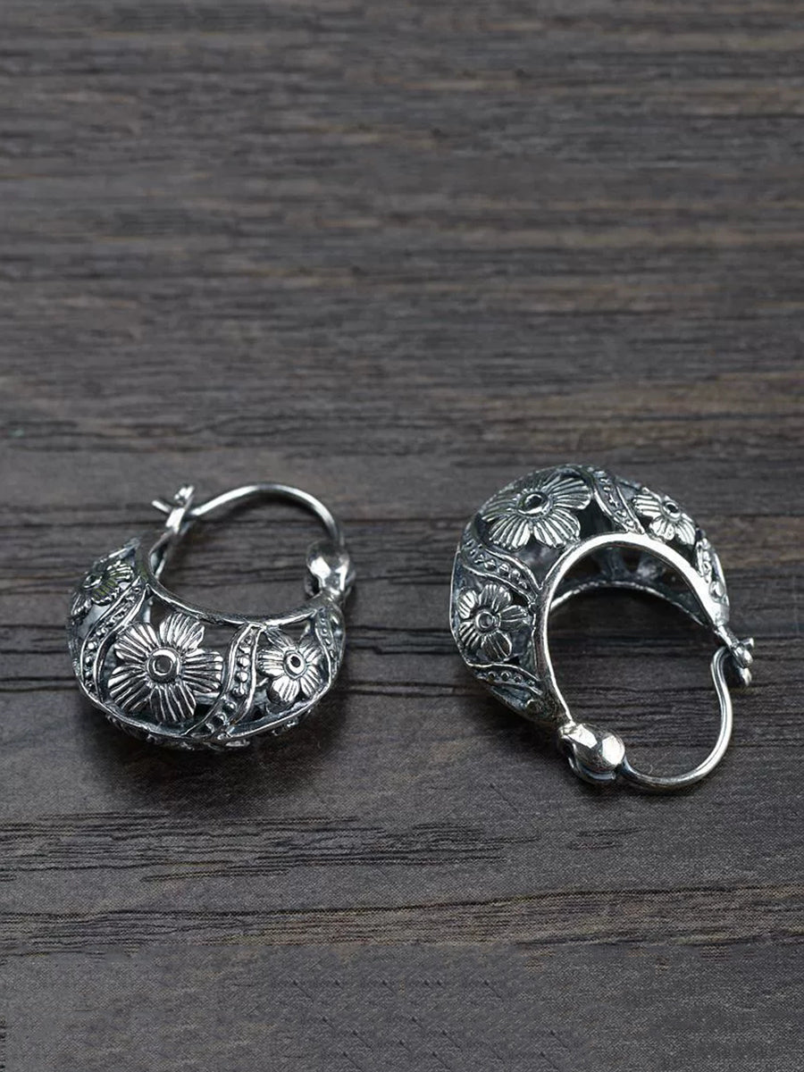 Women Vintage S925Silver Flower Earrings