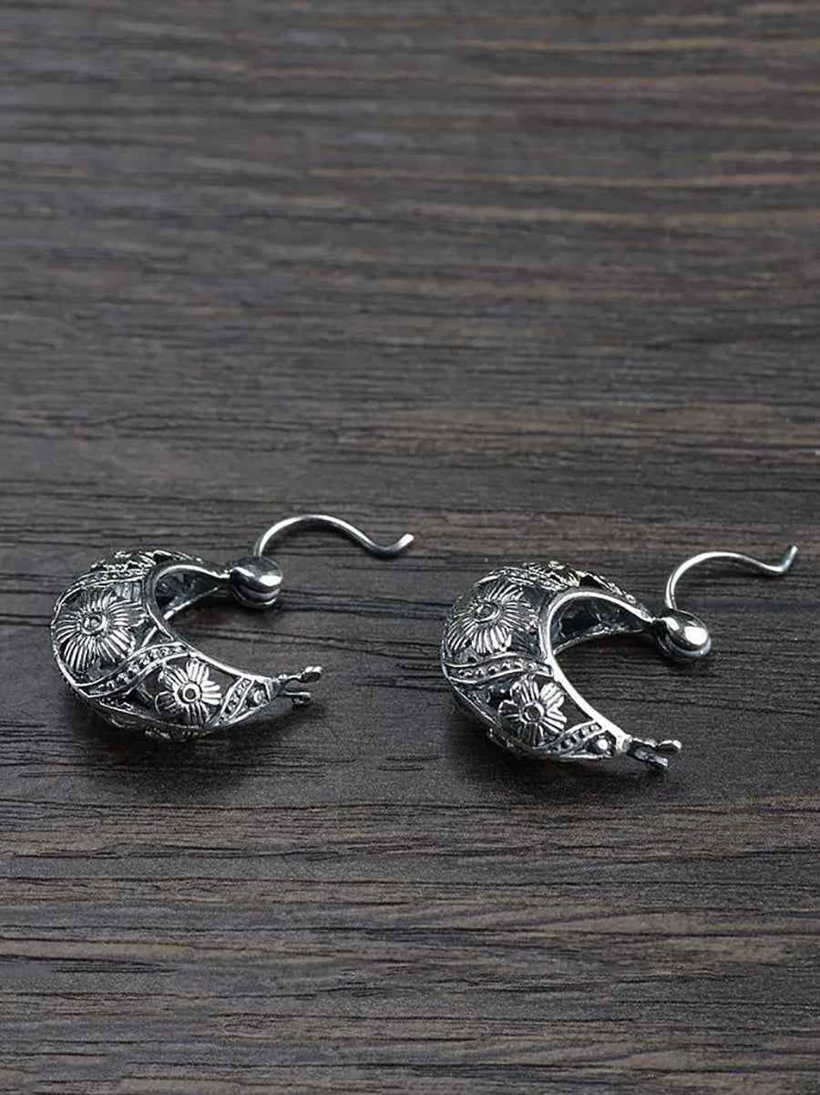 Women Vintage S925Silver Flower Earrings