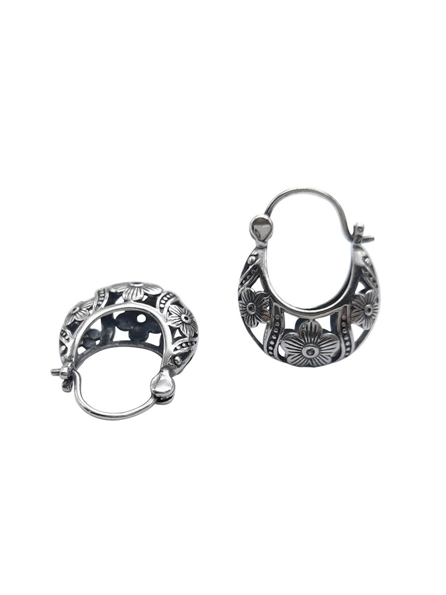 Women Vintage S925Silver Flower Earrings