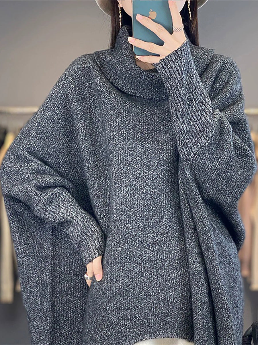 Women Autumn Pure Color Turtleneck Wool Knitted Sweater