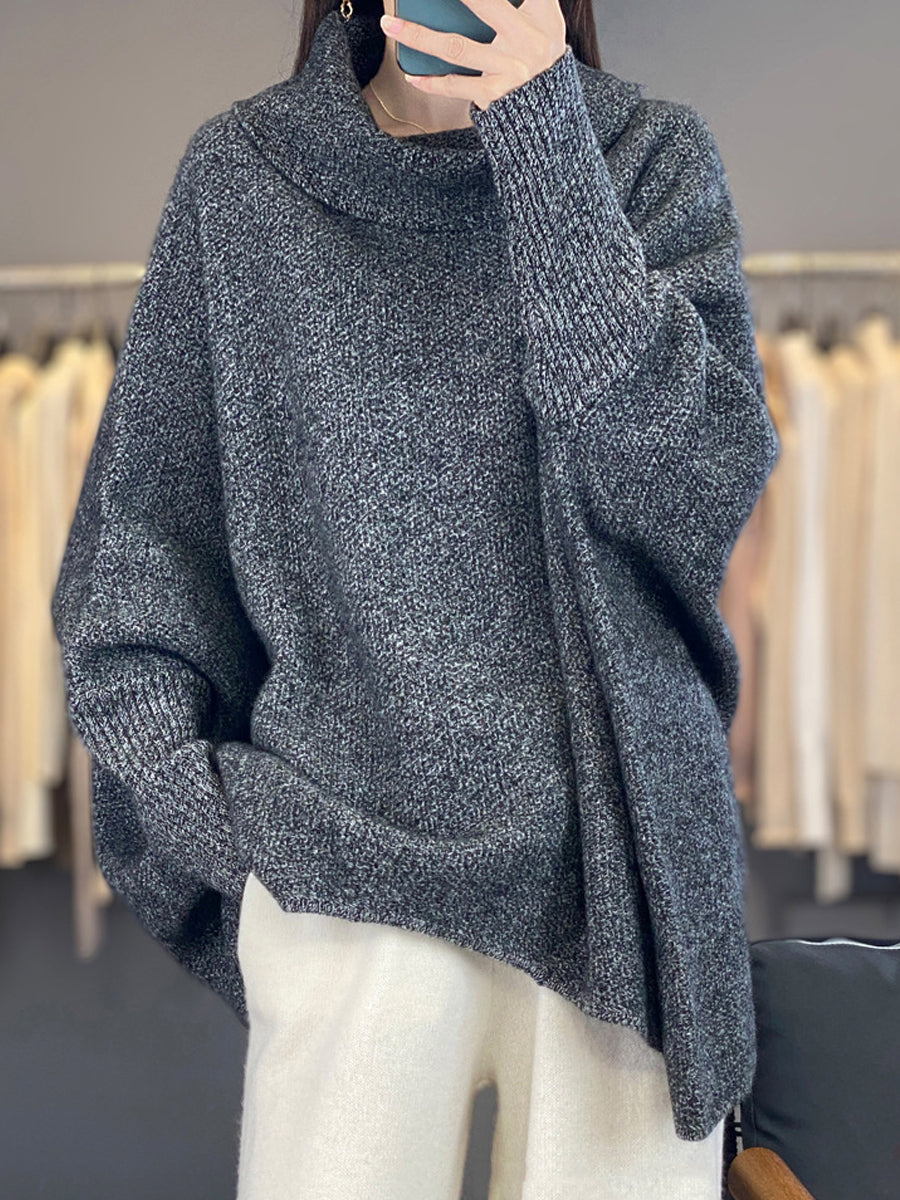 Women Autumn Pure Color Turtleneck Wool Knitted Sweater