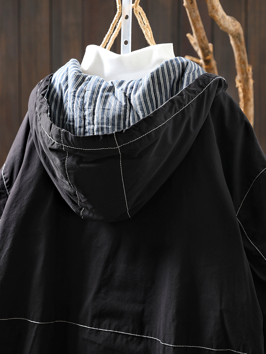 Women Autumn Casual Pure Color Padded Hooded Jacket
