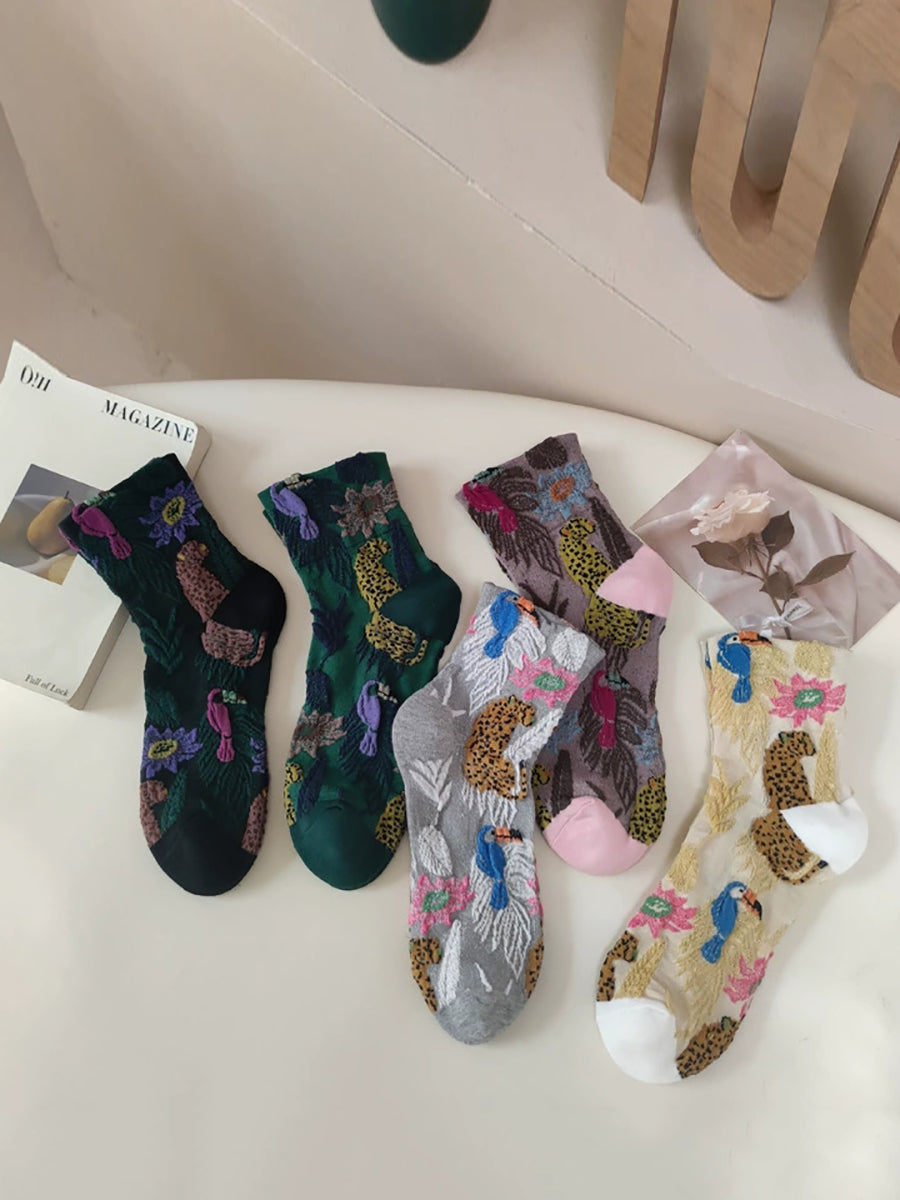 5 Pairs Women Artsy Jacquard Cotton Socks