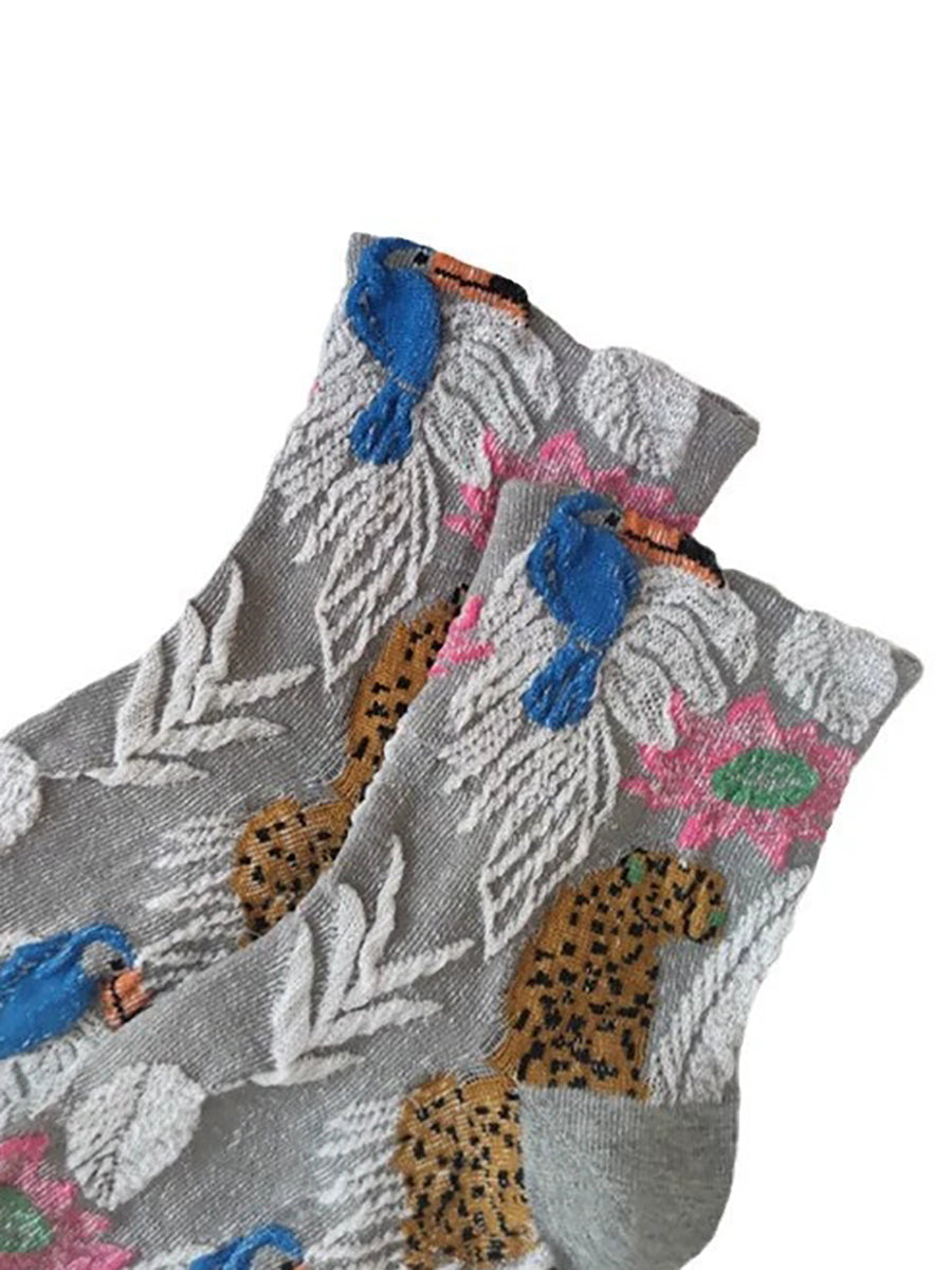 5 Pairs Women Artsy Jacquard Cotton Socks