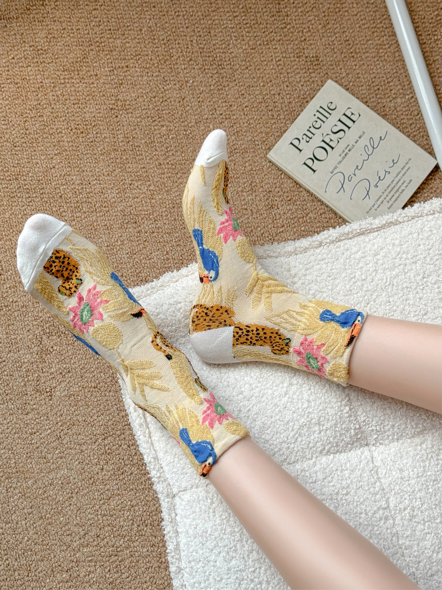 5 Pairs Women Artsy Jacquard Cotton Socks