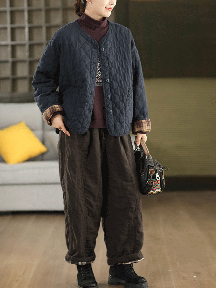 Women Autumn Pure Color Linen Padded Harem Pants