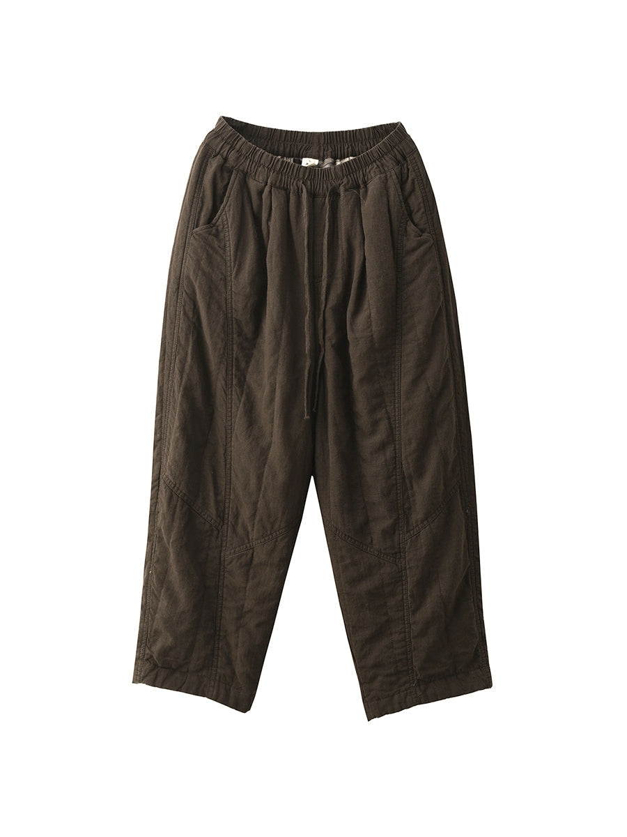 Women Autumn Pure Color Linen Padded Harem Pants