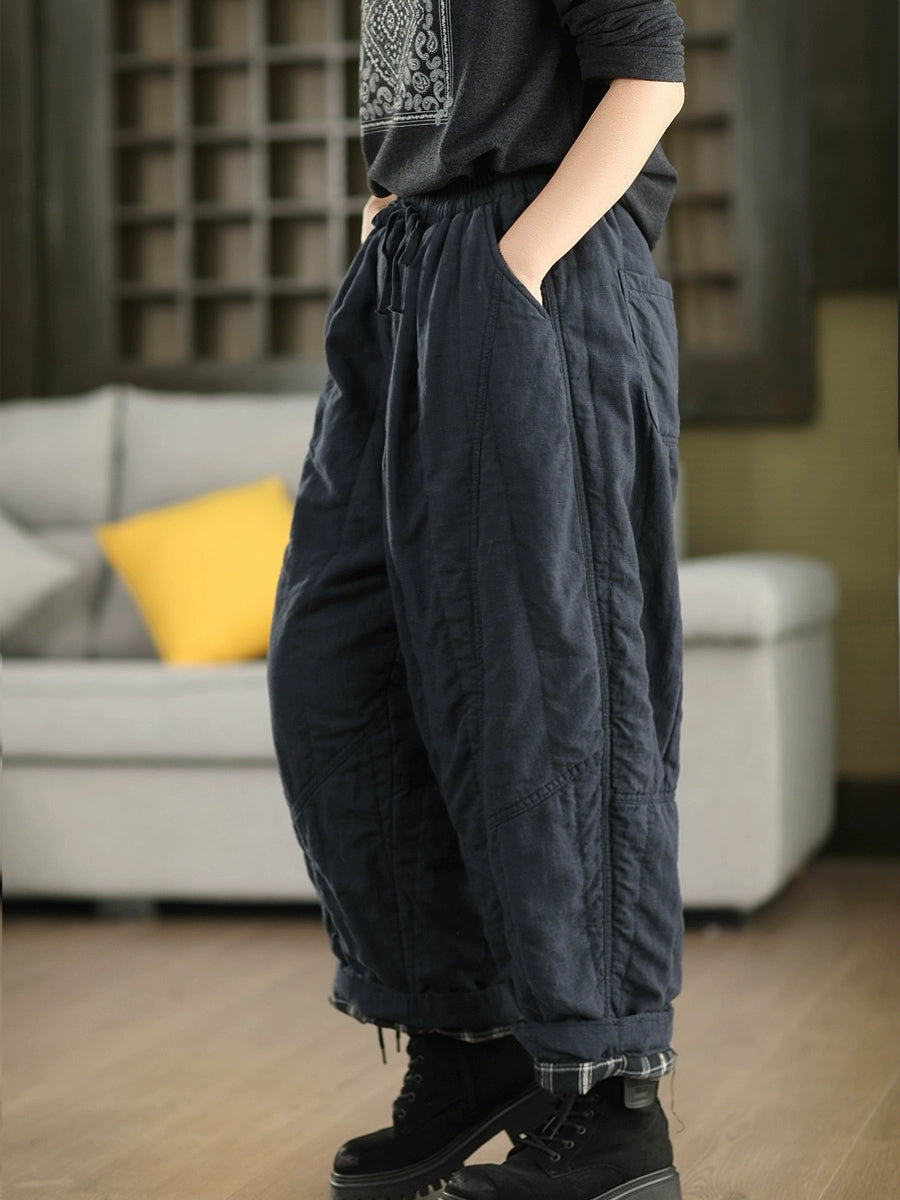 Women Autumn Pure Color Linen Padded Harem Pants