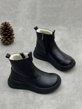 Women Vintage Genuine Leather Fleece-lined Platform Boots