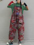 Plus Size Women Vintage Flower Cotton Loose Jumpsuits