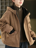 Plus Size Women Autumn Vintage Plaid Dual-side Wearring Hooded Jacket