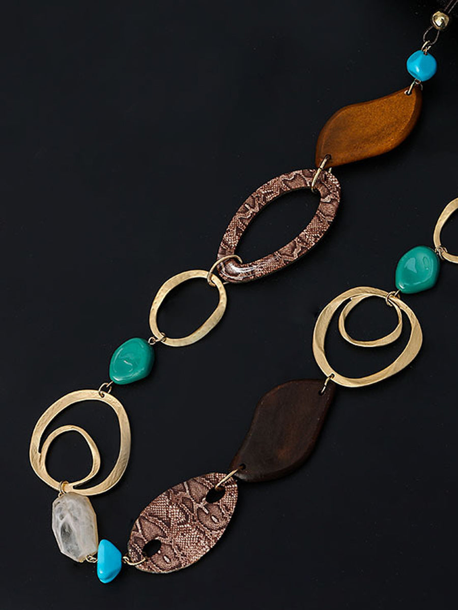 Fashion Alloy Wood Resin Sheet Weave Necklace