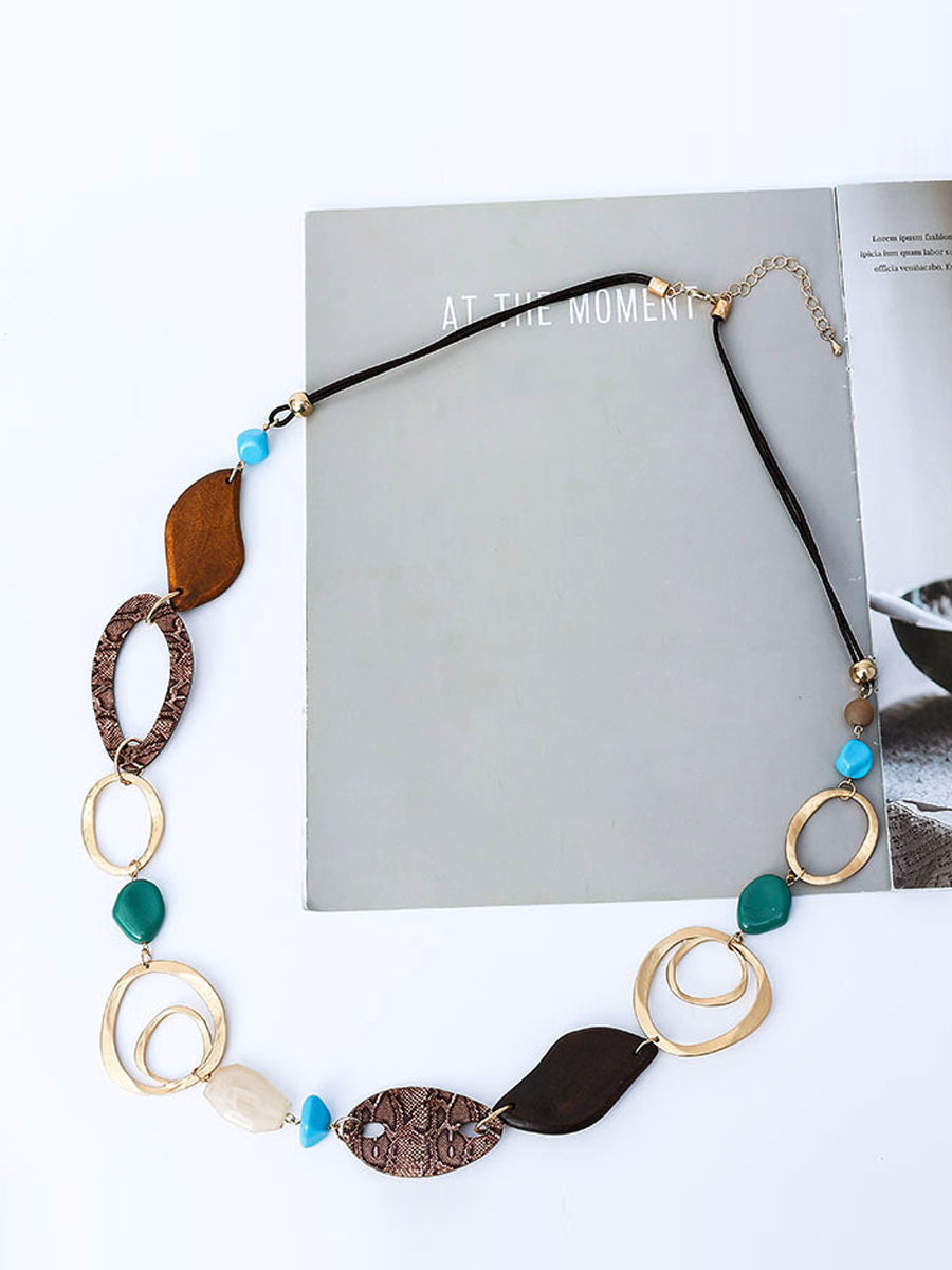Fashion Alloy Wood Resin Sheet Weave Necklace