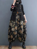Plus Size Women Autumn Retro Flower Denim Harem Jumpsuits