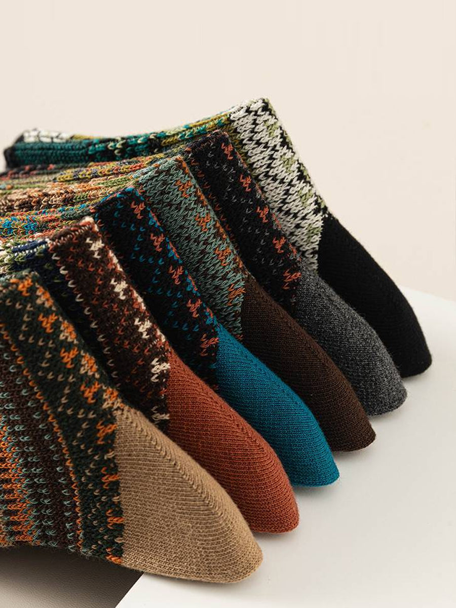 6 Pairs Women Winter Vintage Stripe Cotton Socks