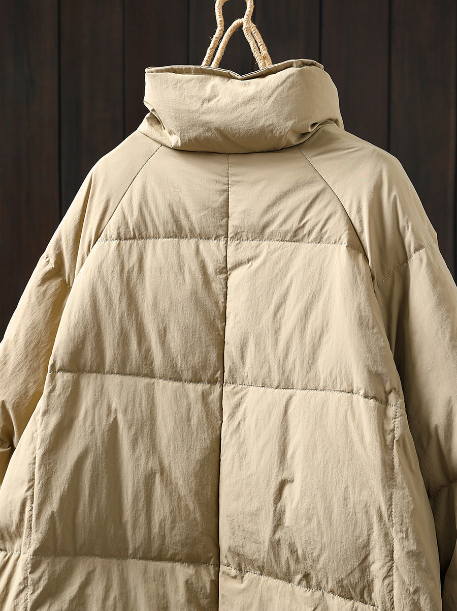 Women Autumn Casual Pure Color Stand Collar Down Coat