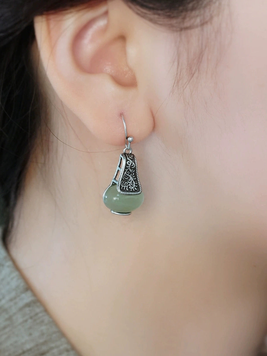Women Ethnic Alloy Jade Earrings