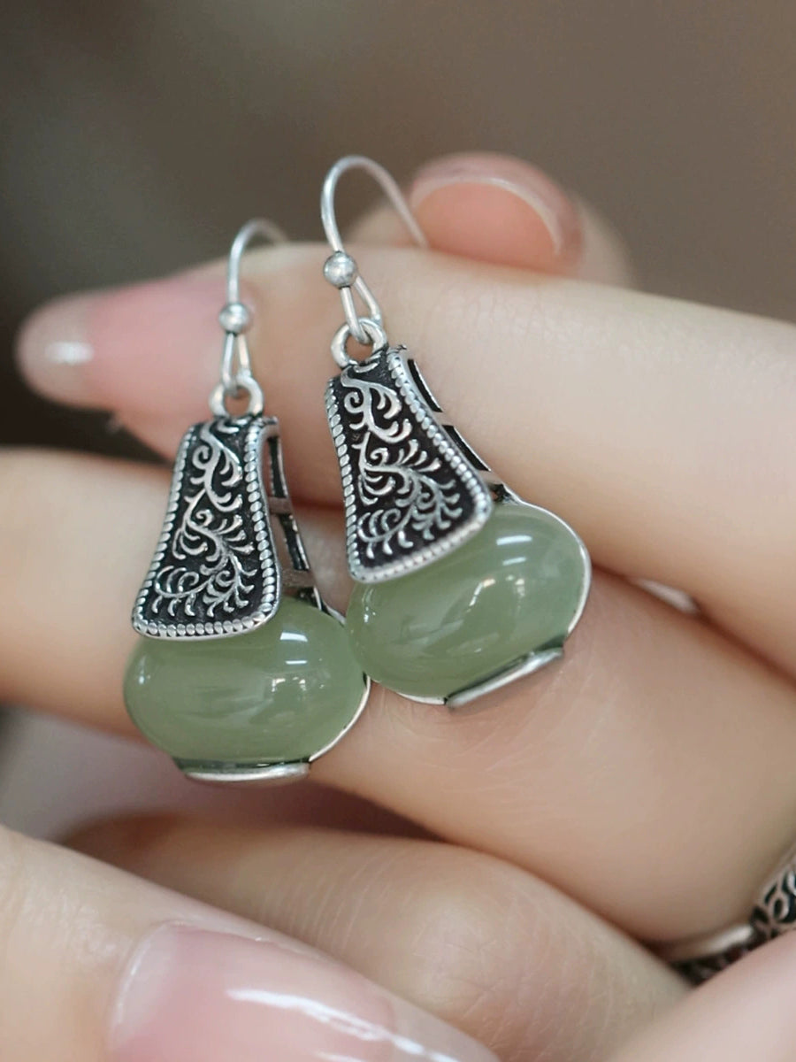 Women Ethnic Alloy Jade Earrings