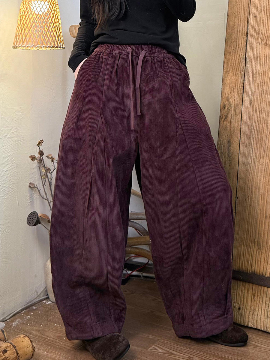 Plus Size Women Casual Winter Corduroy Fleece-lined Harem Pants