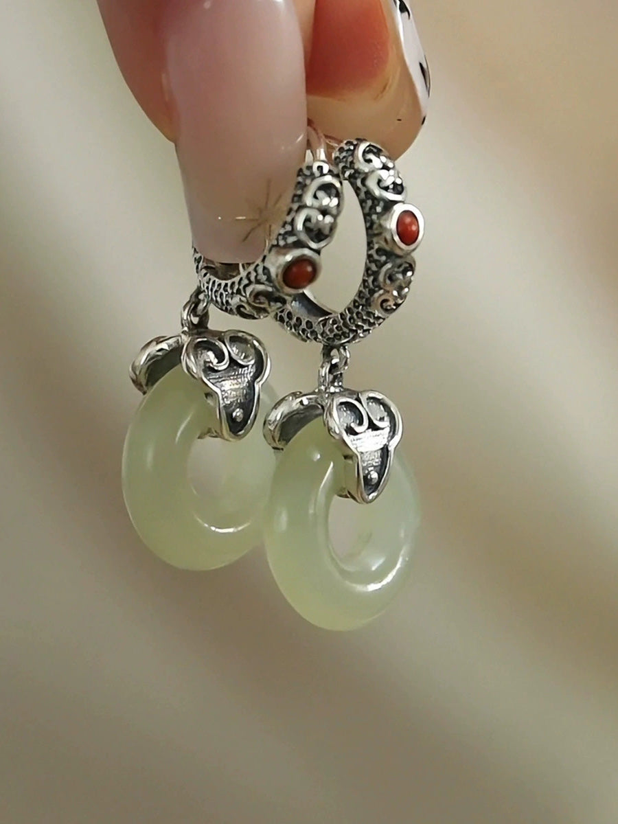 Women Vintage Alloy Jade Earrings