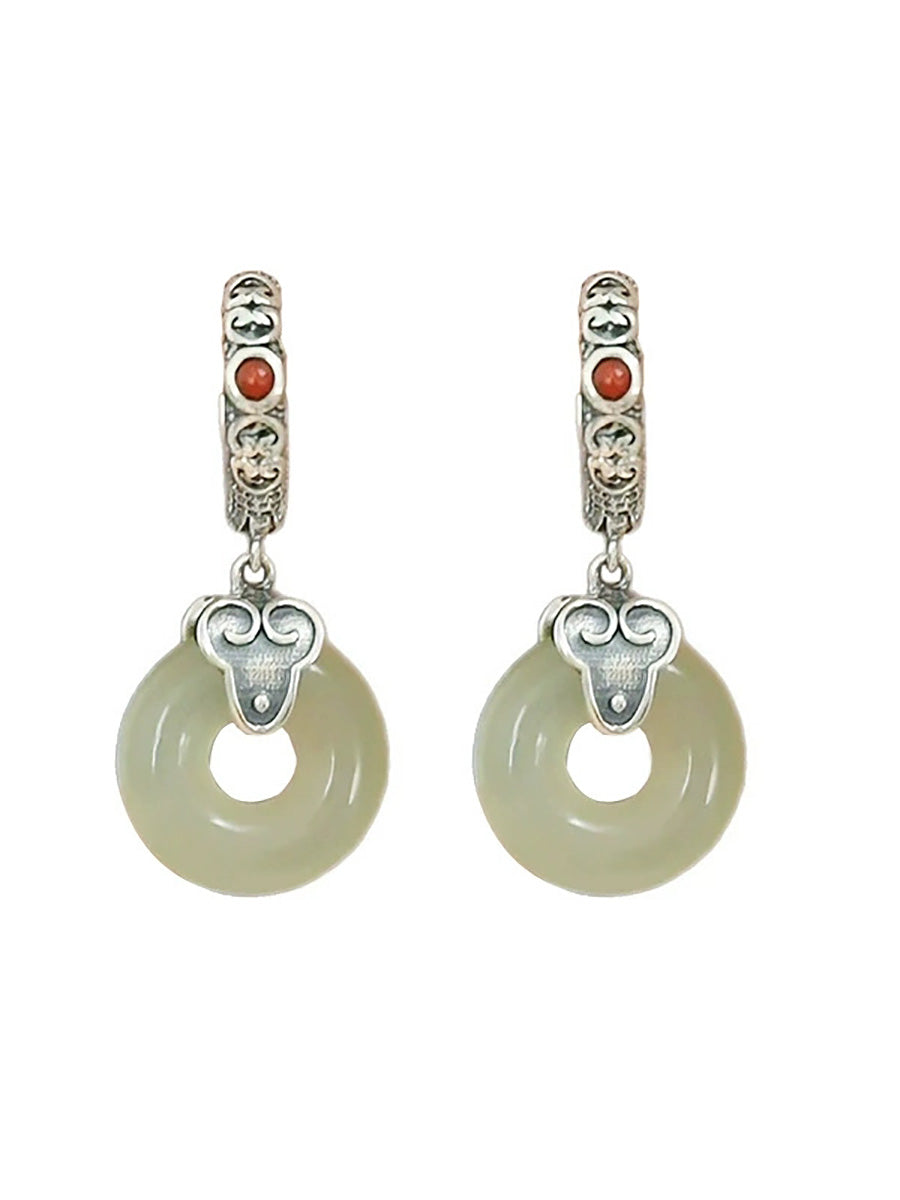Women Vintage Alloy Jade Earrings