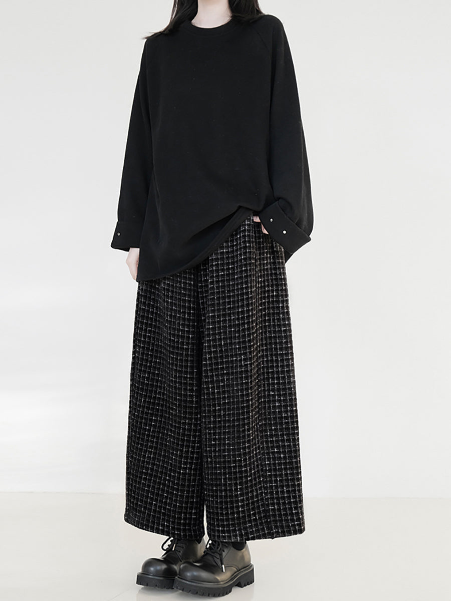 Plus Size Women Vintage Plaid Fleece-lined Straight Pants
