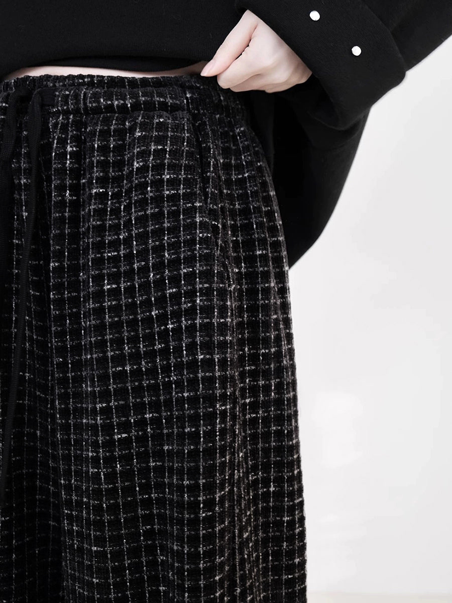 Plus Size Women Vintage Plaid Fleece-lined Straight Pants