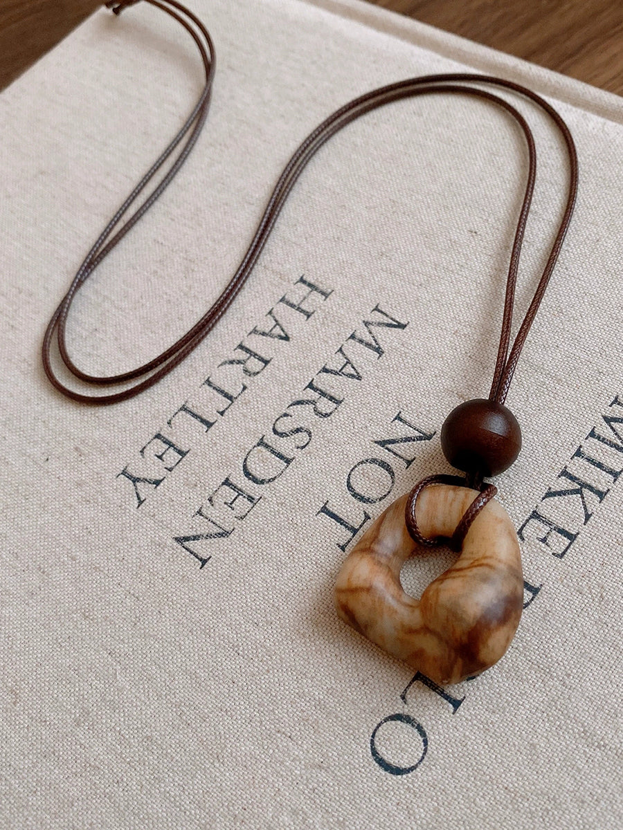 Irregular Geometric Wood Bead Resin Pendant Necklace