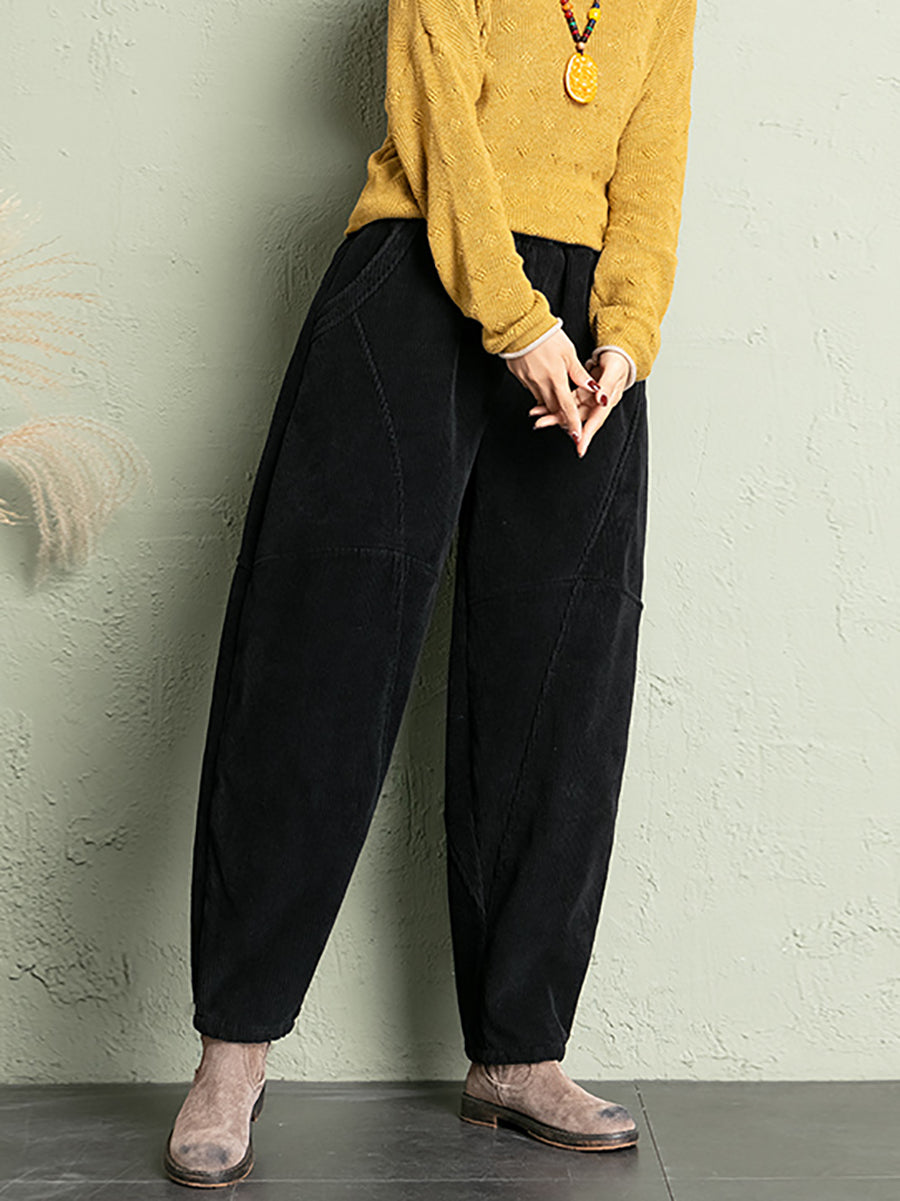 Plus Size Women Winter Casual Pure Color Corduroy Harem Pants