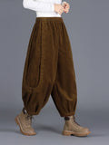 Plus Size Women Winter Casual Pure Color Corduroy Harem Pants