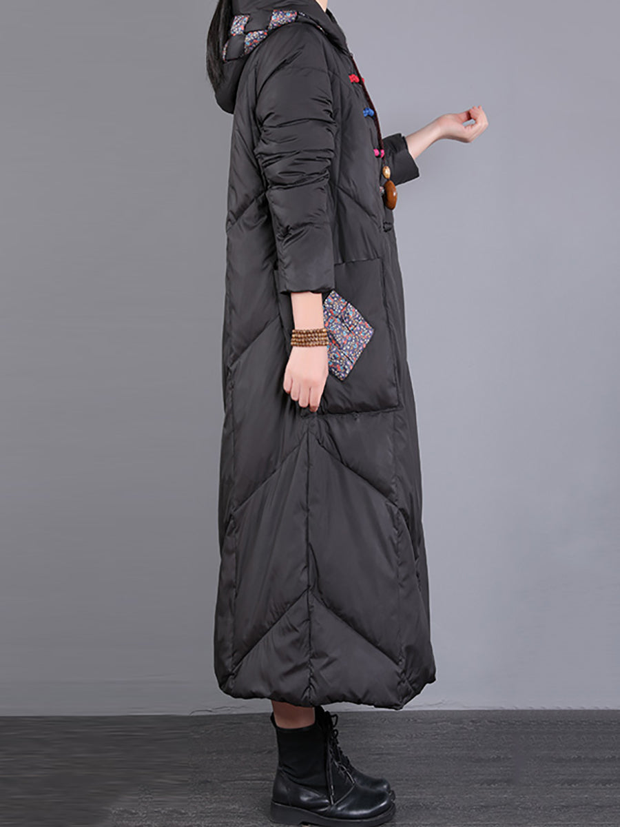 Women Winter Retro Emrboidery Padded Long Coat
