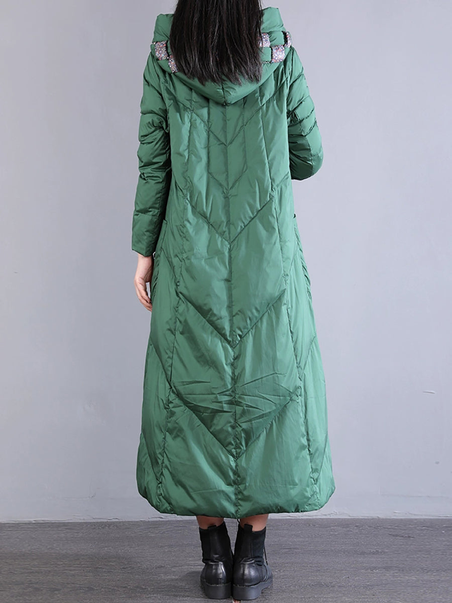 Women Winter Retro Emrboidery Padded Long Coat