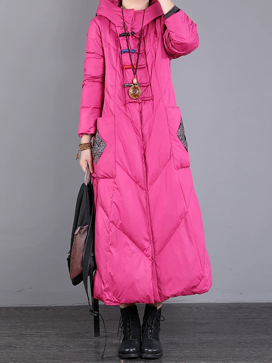 Women Winter Retro Emrboidery Padded Long Coat