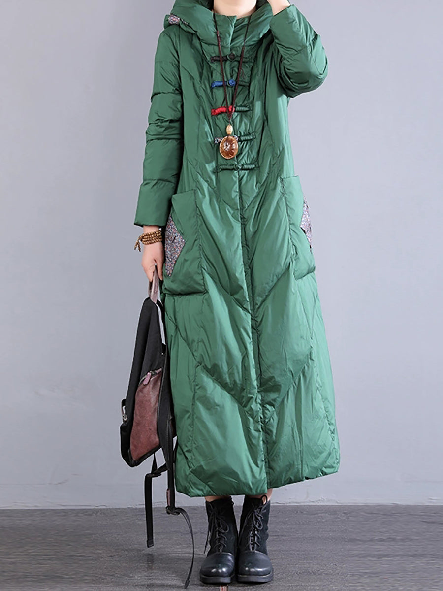 Women Winter Retro Emrboidery Padded Long Coat