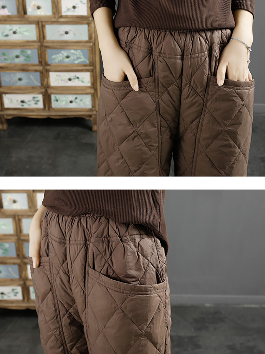 Women Winter Casual Pure Color Down Harem Pants