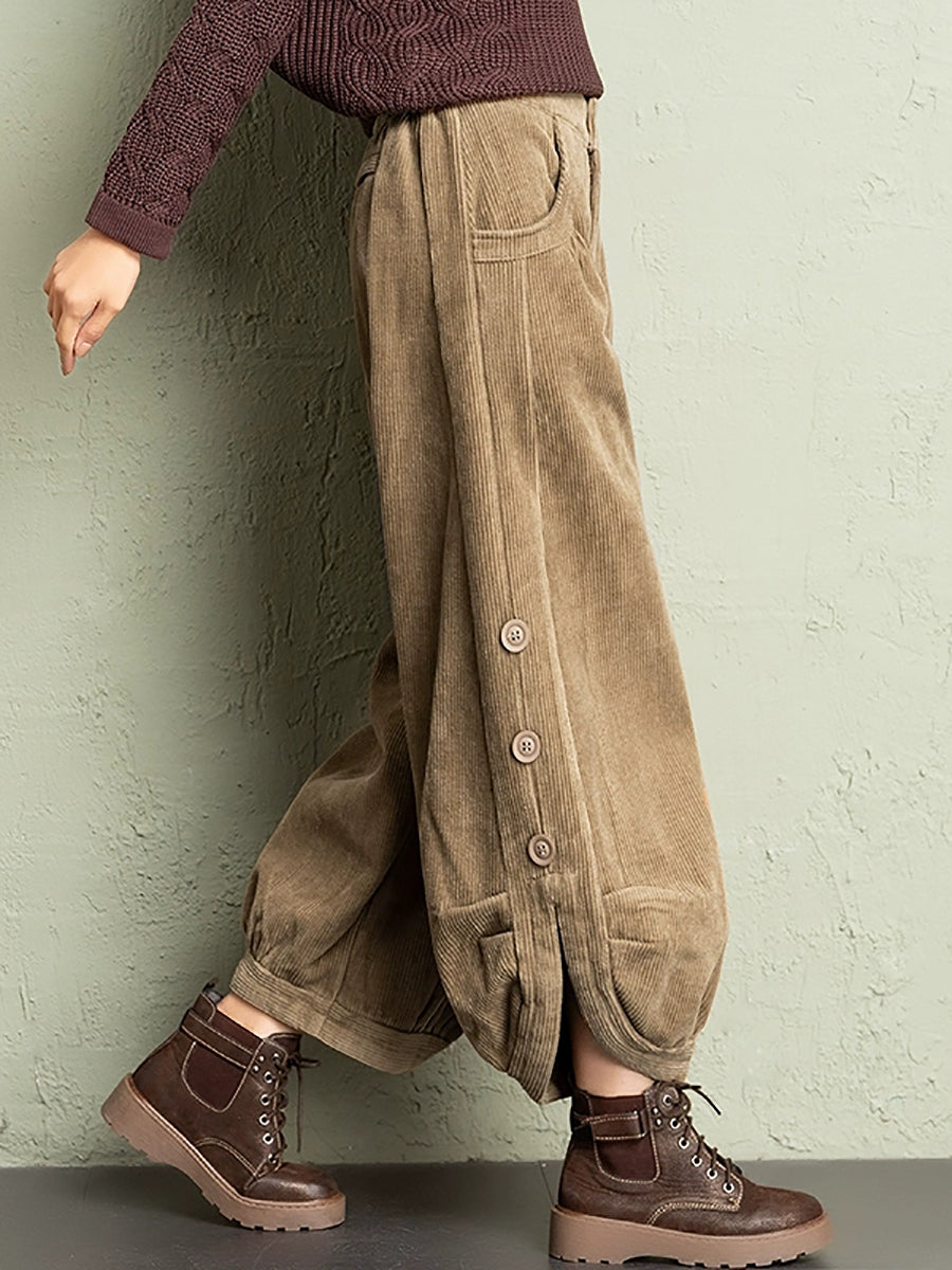 Plus Size Women Winter Casual Pure Color Corduroy Harem Pants