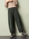 Plus Size Women Winter Casual Pure Color Corduroy Harem Pants