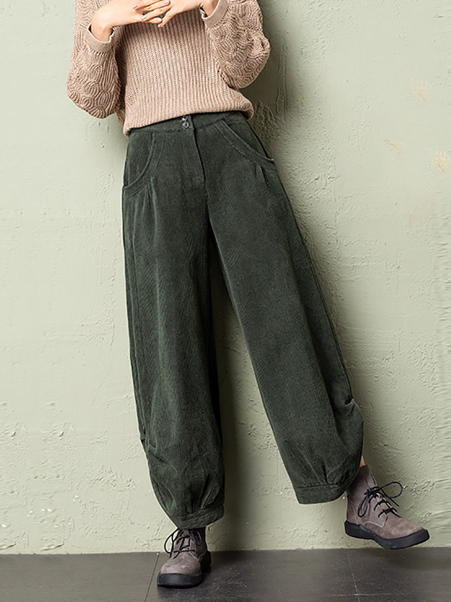 Plus Size Women Winter Casual Pure Color Corduroy Harem Pants