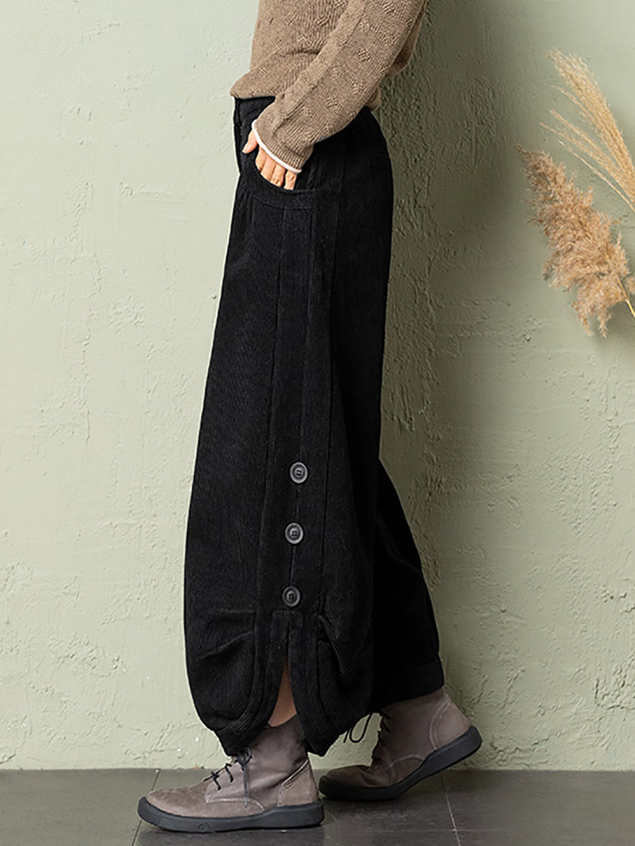 Plus Size Women Winter Casual Pure Color Corduroy Harem Pants