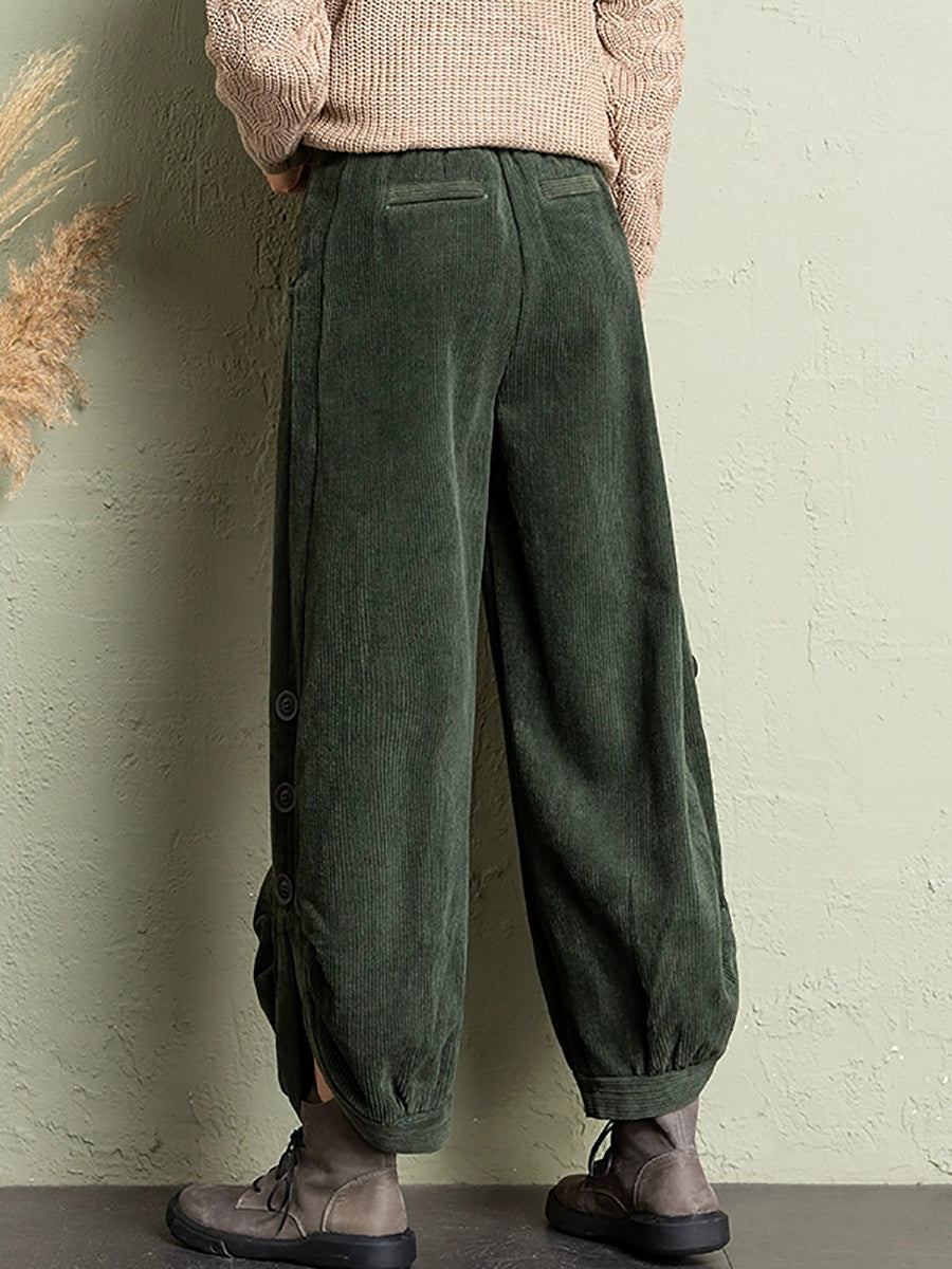 Plus Size Women Winter Casual Pure Color Corduroy Harem Pants