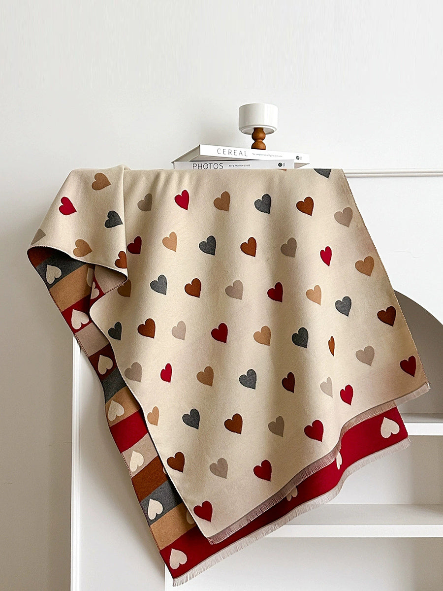 Women Fashion Heart Stripe Warm Shawl Scarf